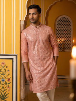 Jompers - Embroidered Mirror Work Pink Kurta