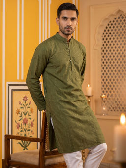 Jompers - Green Embroidered Cotton Kurta for Men