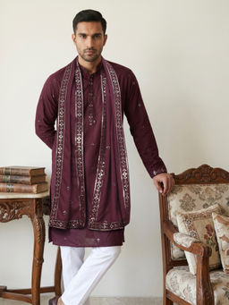Jompers - Silk Blend Embroidered Purple Kurta with Dupatta