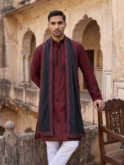 Jompers - Maroon Embroidered Kurta With Dupatta
