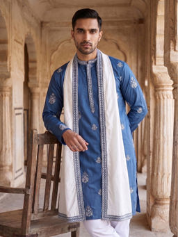 Jompers - Teal Embroidered Kurta With Dupatta