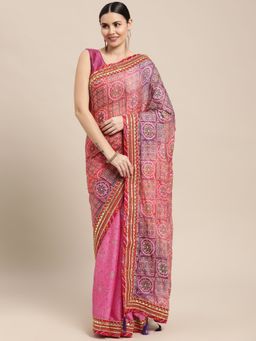 Vastranand - Designer Printed Bandhani Saree Purple with Unstitched Blouse