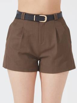 Depano - High-Waisted Brown Tailored Shorts with Belt