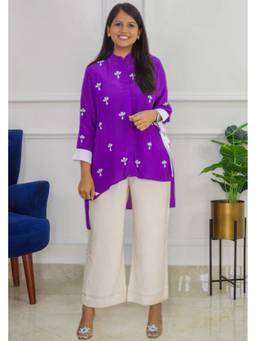 Pink Tree - Purple Palm Moti Work Tunic
