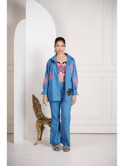 SAKSHI G CHAWLA - Emiry Blue Denim Bustier with Pant and Jacket