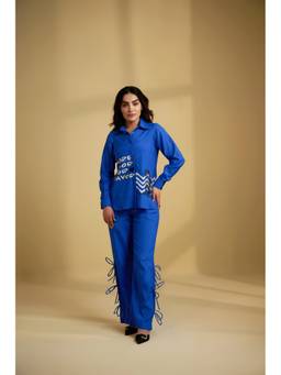 SAKSHI G CHAWLA - Geo Panther Blue Printed Shirt with Pant