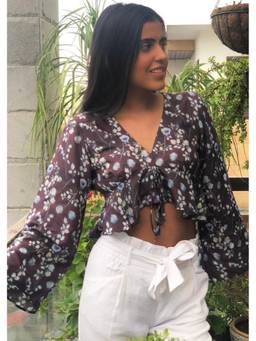 Shubh Shree Studio - Flared Sleeved Black Crop Top