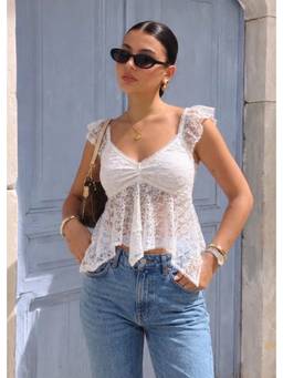 Shubh Shree Studio - White Heart Eyes Crop Top