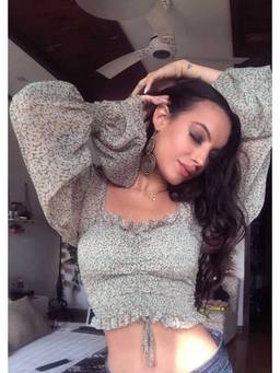 Shubh Shree Studio - Smocked Printed Long Sleeved Green Top