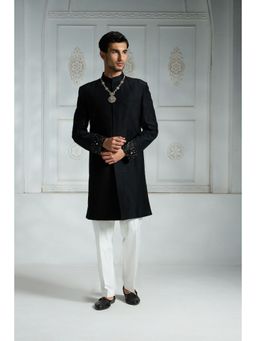 Rivaar by Rocky Star - Black Solid Sherwani (Set of 2)