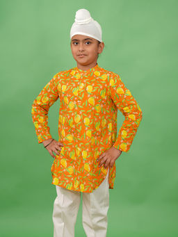 TIBER TABER - Boys Short Kurta Printed Mango - Orange