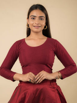 BINDIGASM'S ADVI - Maroon Dobby Long Sleeve High Back Neck