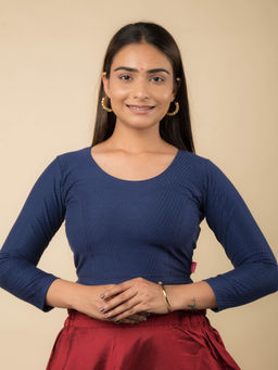 BINDIGASM'S ADVI - Navy Blue Dobby Long Sleeve High Back Neck