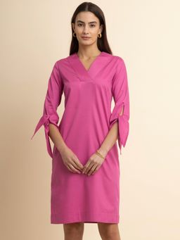 FableStreet - Cotton Tie-up Dress Pink