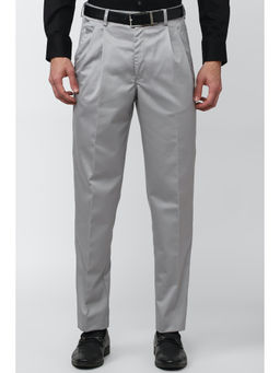 Peter England - Men Grey Solid Regular Fit Casual Trousers