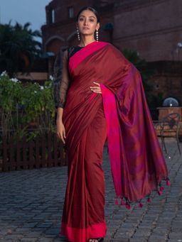 Beatitude - Plum Shade Cotton Saree With Unstitched Blouse