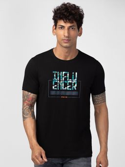 Spykar - Black Round Neck Half Sleeves Blended T-Shirt For Men