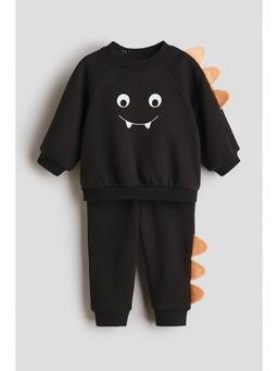 H&M - Boys Black 2-Piece Appliqued Sweatshirt And Joggers