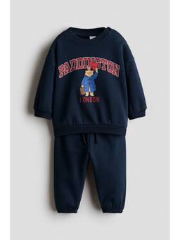 H&M - Boys Navy Blue 2-Piece Printed Sweatshirt And Joggers