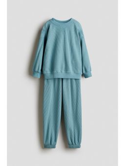 H&M - Boys Turquoise 2-Piece Waffled Cotton Sweatshirt And Joggers