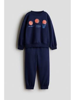 H&M - Boys Navy Blue 2-Piece Printed Sweatshirt And Joggers
