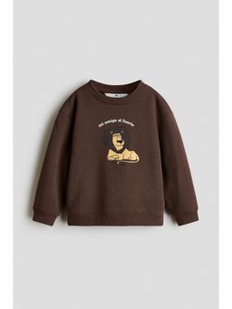H&M - Boys Brown Printed Brushed-Inside Sweatshirt