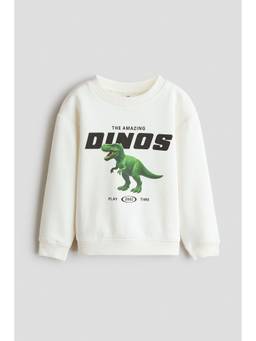 H&M - Boys White Printed Brushed-Inside Sweatshirt