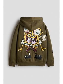 H&M - Boys Green Brushed-Inside Printed Hoodie