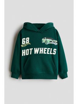 H&M - Boys Green Printed Brushed-Inside Hoodie