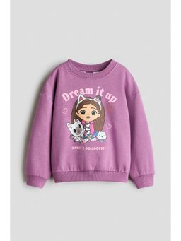 H&M - Girls Purple Printed Brushed-Inside Sweatshirt