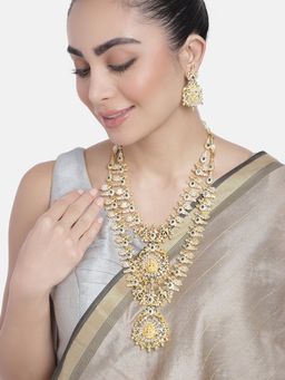 Estele - Gold Plated CZ Divinity Laxmi Ji Designer Bridal Necklace Set Combo for Women
