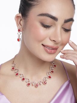 Estele - Rose Gold Plated Gorgeous Necklace Set with Crystals for Women