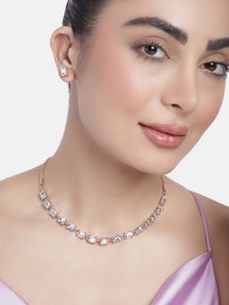 Estele - Rose Gold Plated Sparkling Necklace Set with Crystals for Women