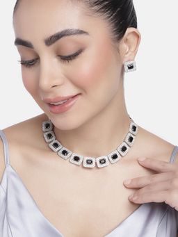 Estele - Rhodium Plated CZ Ravishing Necklace Set with Black & White Crystals for Women