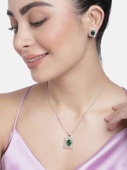 Estele - Rhodium Plated CZ Attractive Pendant Set with Green & White Stones for Women