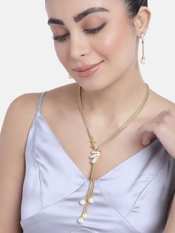 Estele - Gold & Rhodium Plated Trendy Tassel Necklace Set With Crystals & Pearls For Women