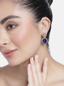 Estele - Rose Gold Plated Cz Beautiful Drop Earrings With Blue & White Stones For Girls/Women