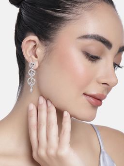 Estele - Rhodium Plated Cz Fascinating Drop Earrings With White Stones For Girls/Women