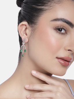 Estele - Rose Gold Plated Cz Falling Star Designer Earrings With Green Stones For Girls/Women