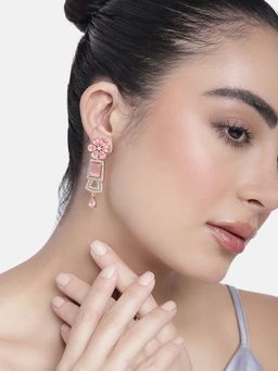 Estele - Rose Gold Plated Cz Glimmering Earrings With Mint Pink Stones For Girls/Women