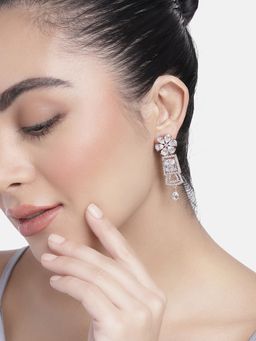 Estele - Rose Gold Plated Cz Glimmering Drop Earrings With White Stones For Girls & Women