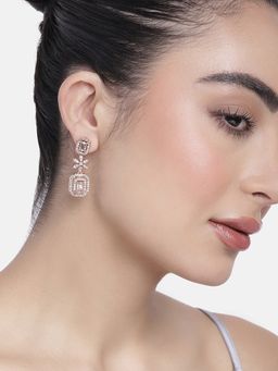 Estele - Rose Gold Plated Cz Classic Designer Drop Earrings With White Stones For Girls/Women