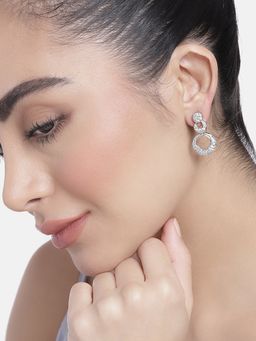 Estele - Rhodium Plated Cz Circular Designer Drop Earrings With White Stones For Girls/Women