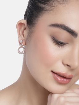 Estele - Rose Gold Plated Cz Circular Designer Drop Earrings With White Stones For Girls/Women
