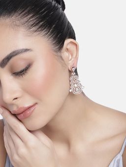Estele - Rose Gold Plated Cz Fascinating Drop Earrings With White Stones For Girls & Women