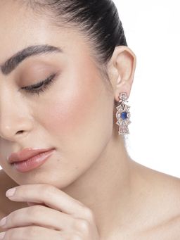 Estele - Rose Gold Plated Cz Ravishing Drop Earrings With Blue & White Stones For Girls/Women