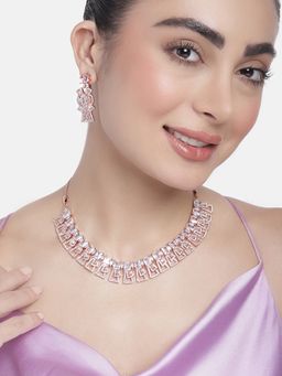 Estele - Rose Gold Plated Cz Ravishing Necklace Set with White Stones for Women (Set of 2)