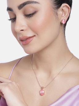 Estele - Rose Gold Plated Cz Elegant Pendant Set with Mint Pink Stones for Women (Set of 2)
