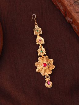 Estele - Gold Plated Gorgeous Floral Matte Finish Maang Tikka With Crystals for Women