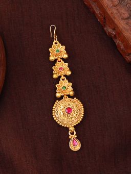 Estele - Gold Plated Gorgeous Floral Matte Finish Maang Tikka With Crystals for Women